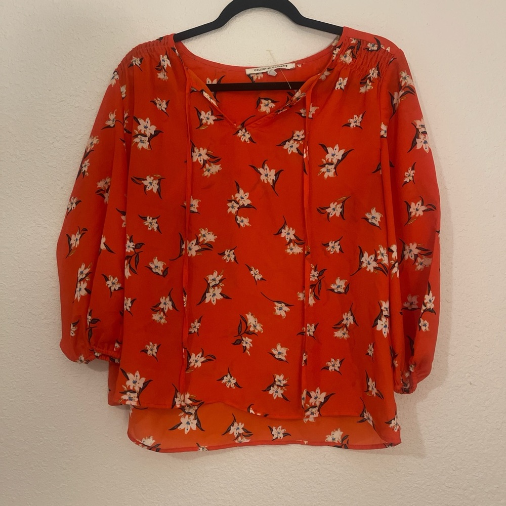 Red Orange Floral Blouse